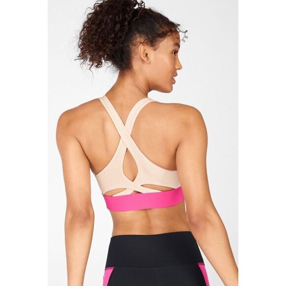 Fabletics No-Bounce Sports Bra In Tapioca/Plush Pink Size M - Picture 1 of 7